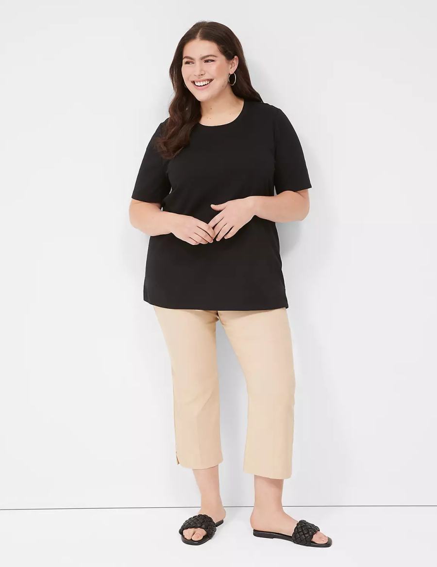 Lane Bryant Perfect Sleeve Crew-Neck Tee T-shirts Dames Zwart | BVC4831IZ