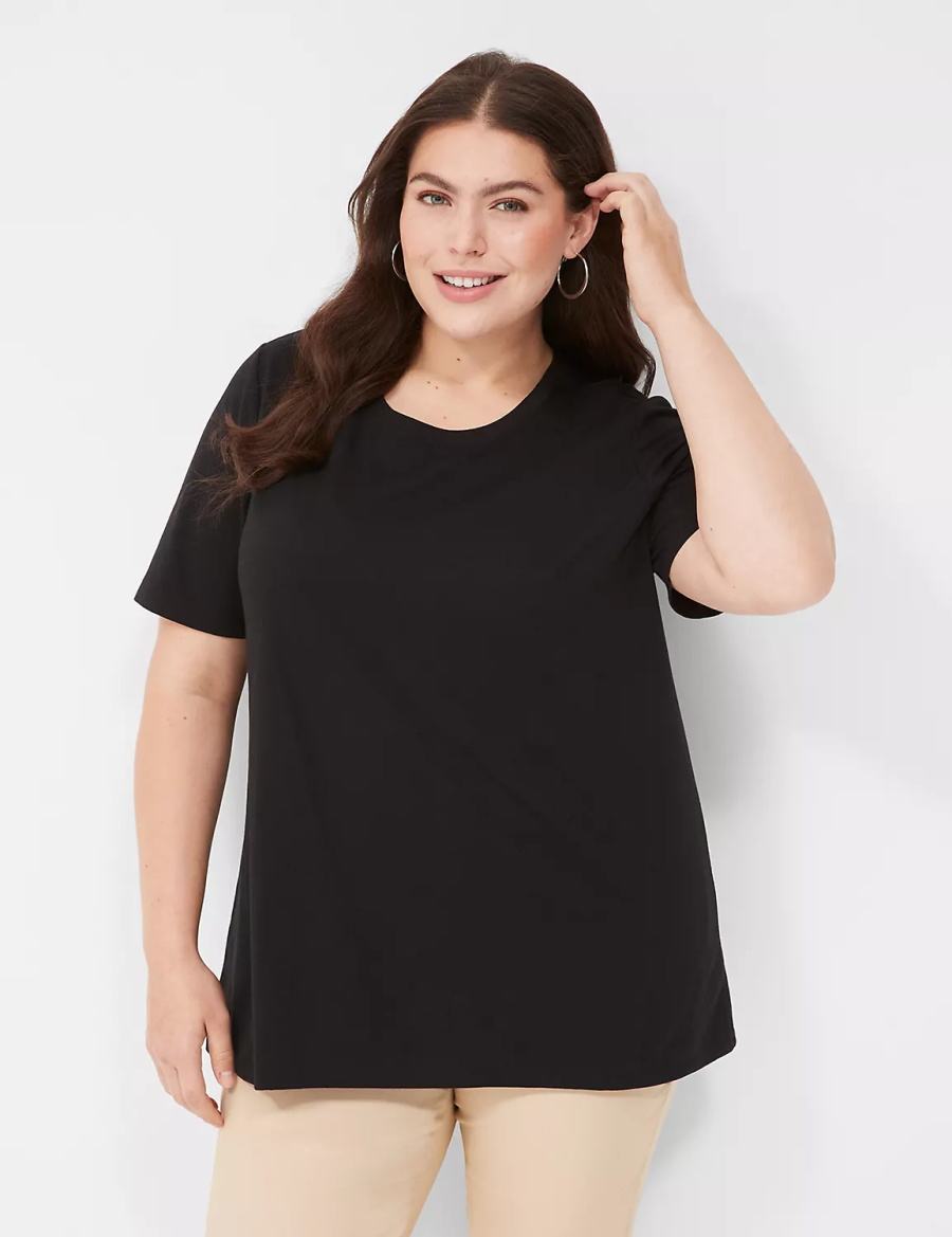 Lane Bryant Perfect Sleeve Crew-Neck Tee T-shirts Dames Zwart | BVC4831IZ
