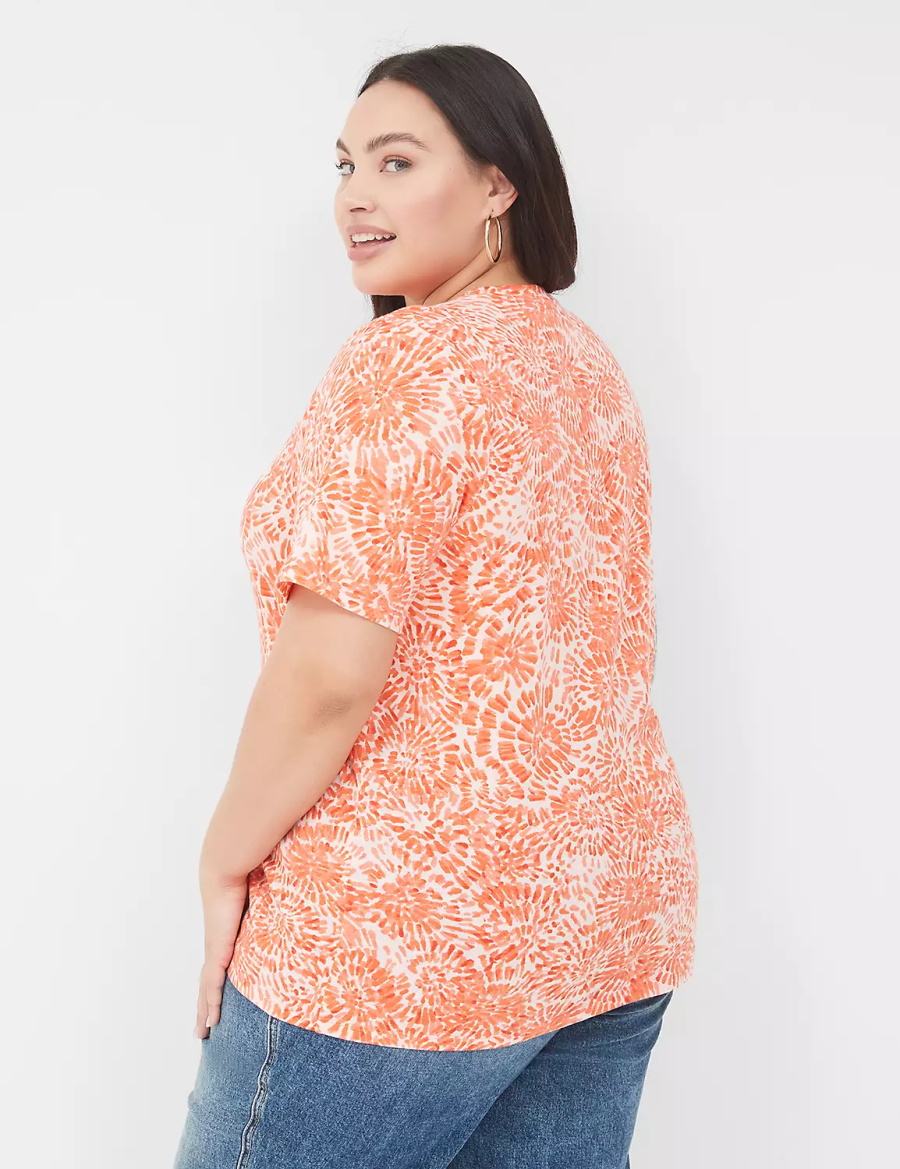 Lane Bryant Perfect Sleeve Crew-Neck Tee T-shirts Dames Oranje Wit | TCR2358MB