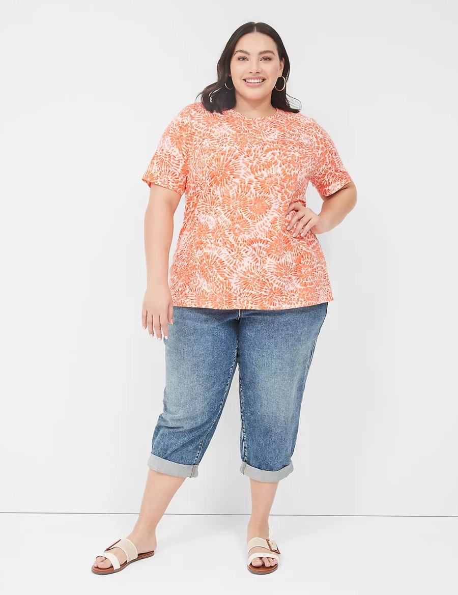 Lane Bryant Perfect Sleeve Crew-Neck Tee T-shirts Dames Oranje Wit | TCR2358MB