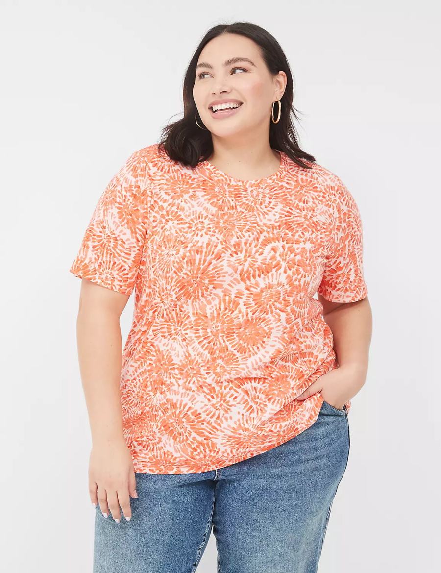Lane Bryant Perfect Sleeve Crew-Neck Tee T-shirts Dames Oranje Wit | TCR2358MB