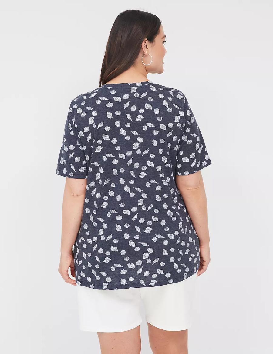 Lane Bryant Perfect Sleeve Crew-Neck Tee T-shirts Dames Donkerblauw | EEX2960ED