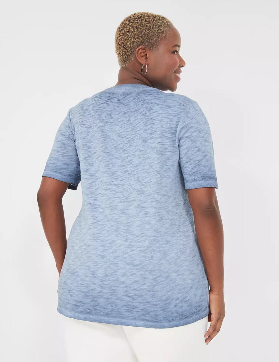 Lane Bryant Perfect Sleeve Crew-Neck Wash Tee T-shirts Dames Blauw | ZPT4695XN