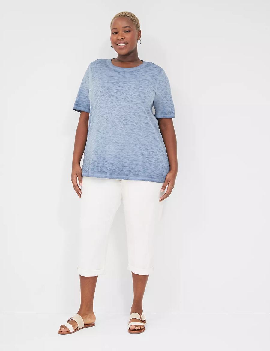 Lane Bryant Perfect Sleeve Crew-Neck Wash Tee T-shirts Dames Blauw | ZPT4695XN