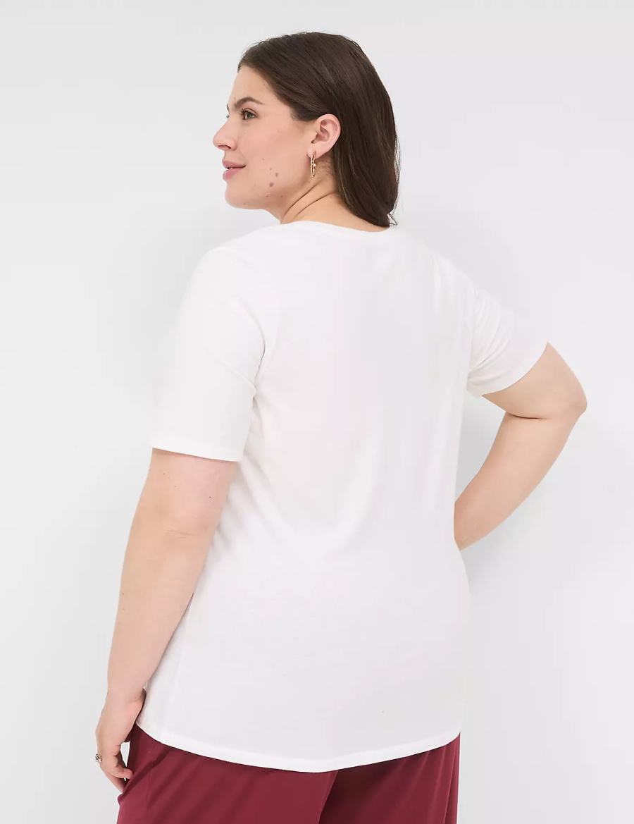 Lane Bryant Perfect Sleeve V-Neck Tee T-shirts Dames Wit | JGM711ZP