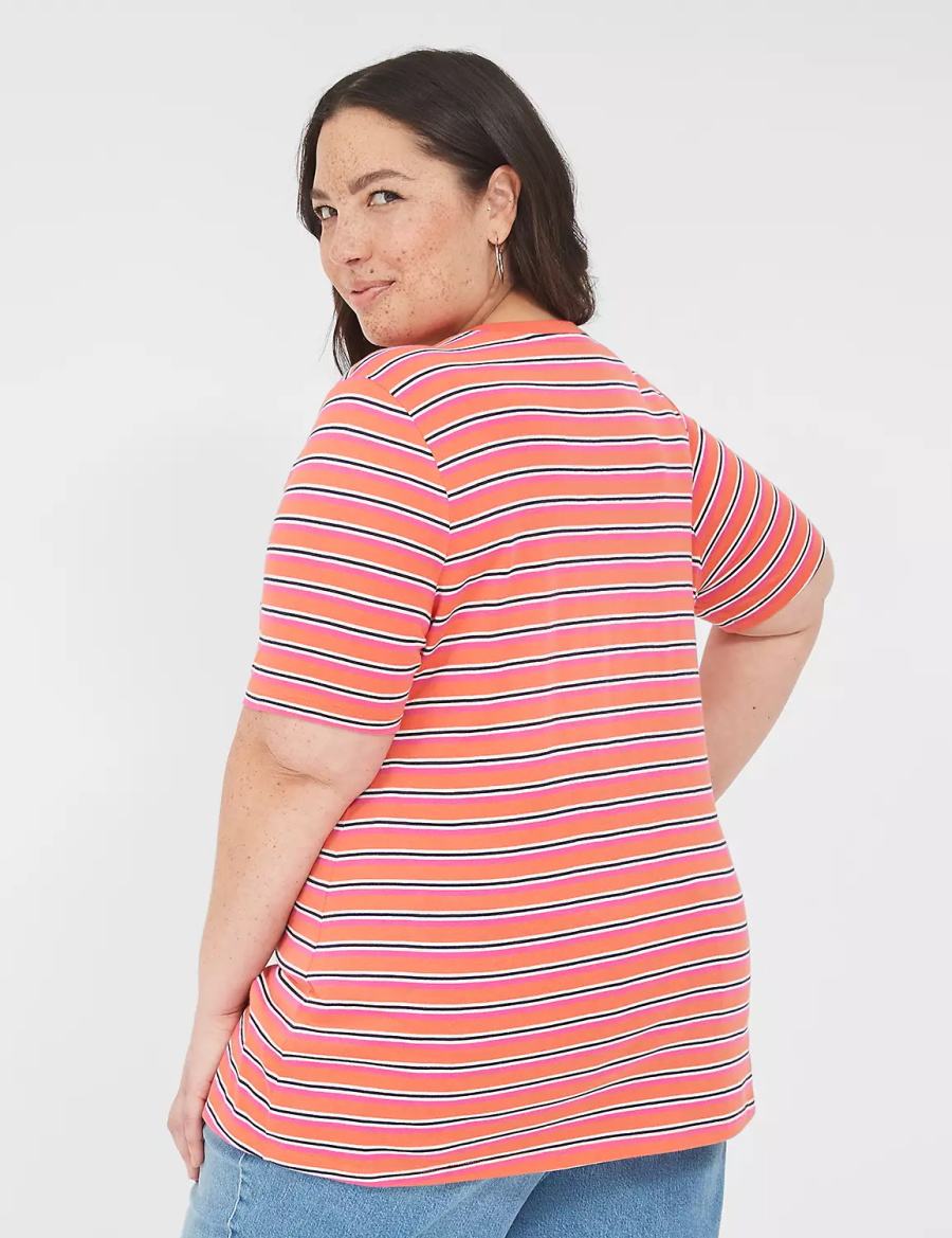 Lane Bryant Perfect Sleeve V-Neck Tee T-shirts Dames Oranje Strepen | PQN91XR