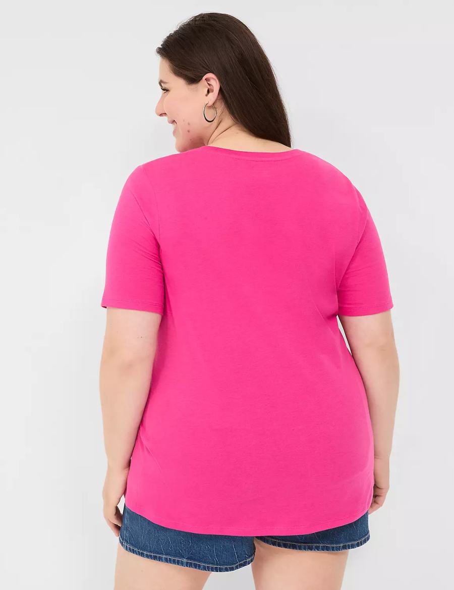 Lane Bryant Perfect Sleeve V-Neck Tee T-shirts Dames Roze | GSV1390KD