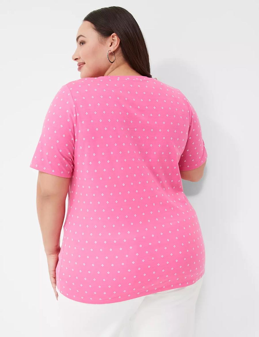 Lane Bryant Perfect Sleeve V-Neck Tee T-shirts Dames Roze | SYP4791HU