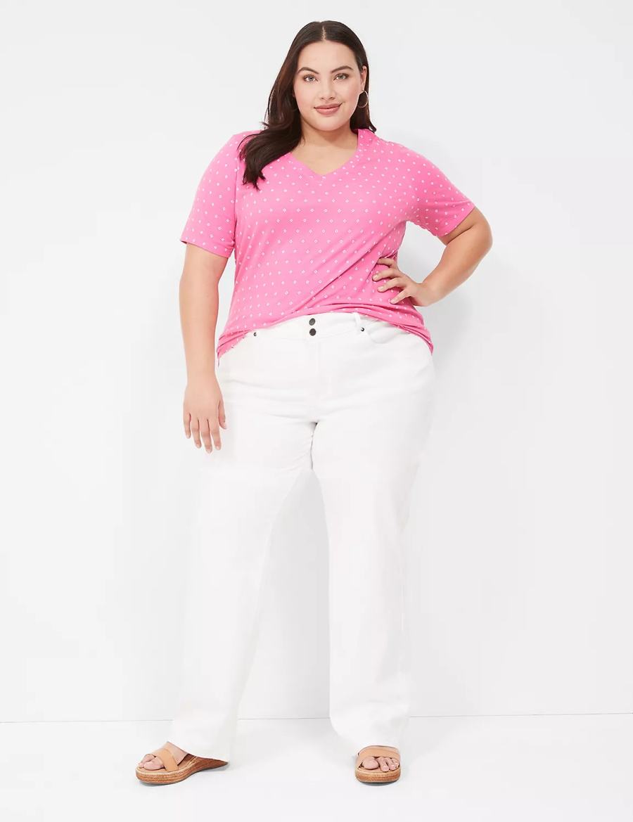Lane Bryant Perfect Sleeve V-Neck Tee T-shirts Dames Roze | SYP4791HU