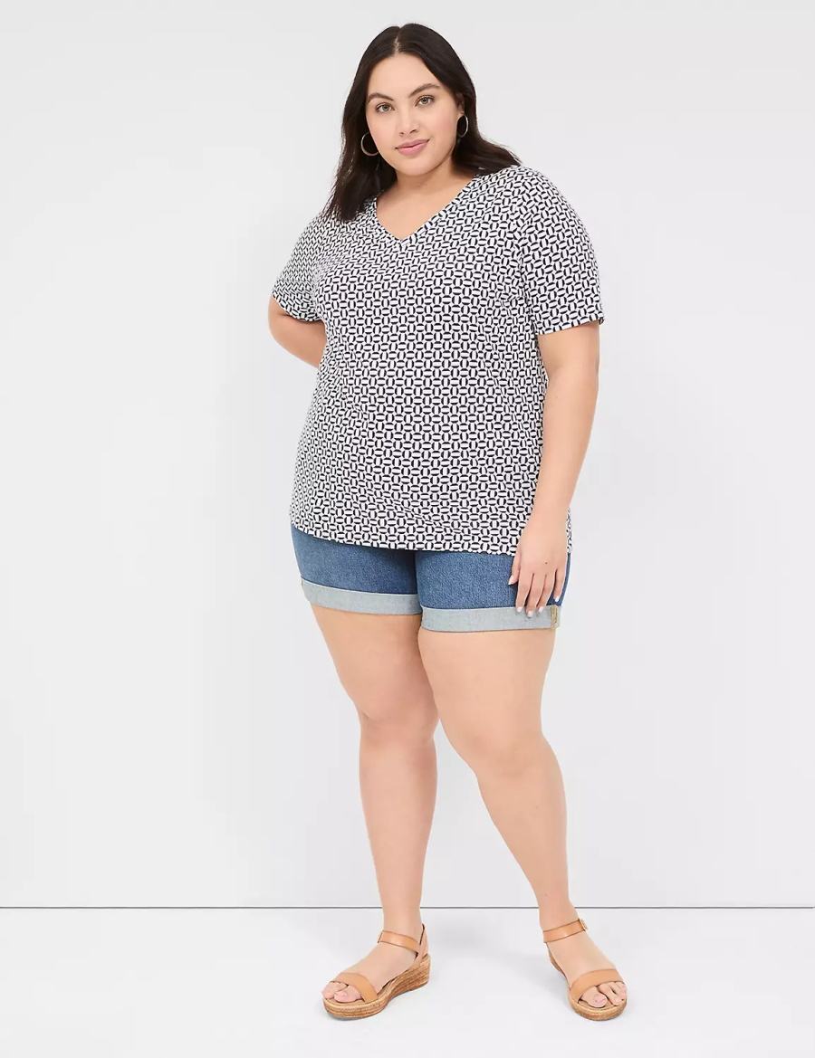 Lane Bryant Perfect Sleeve V-Neck Tee T-shirts Dames Donkerblauw | XUT6240XW