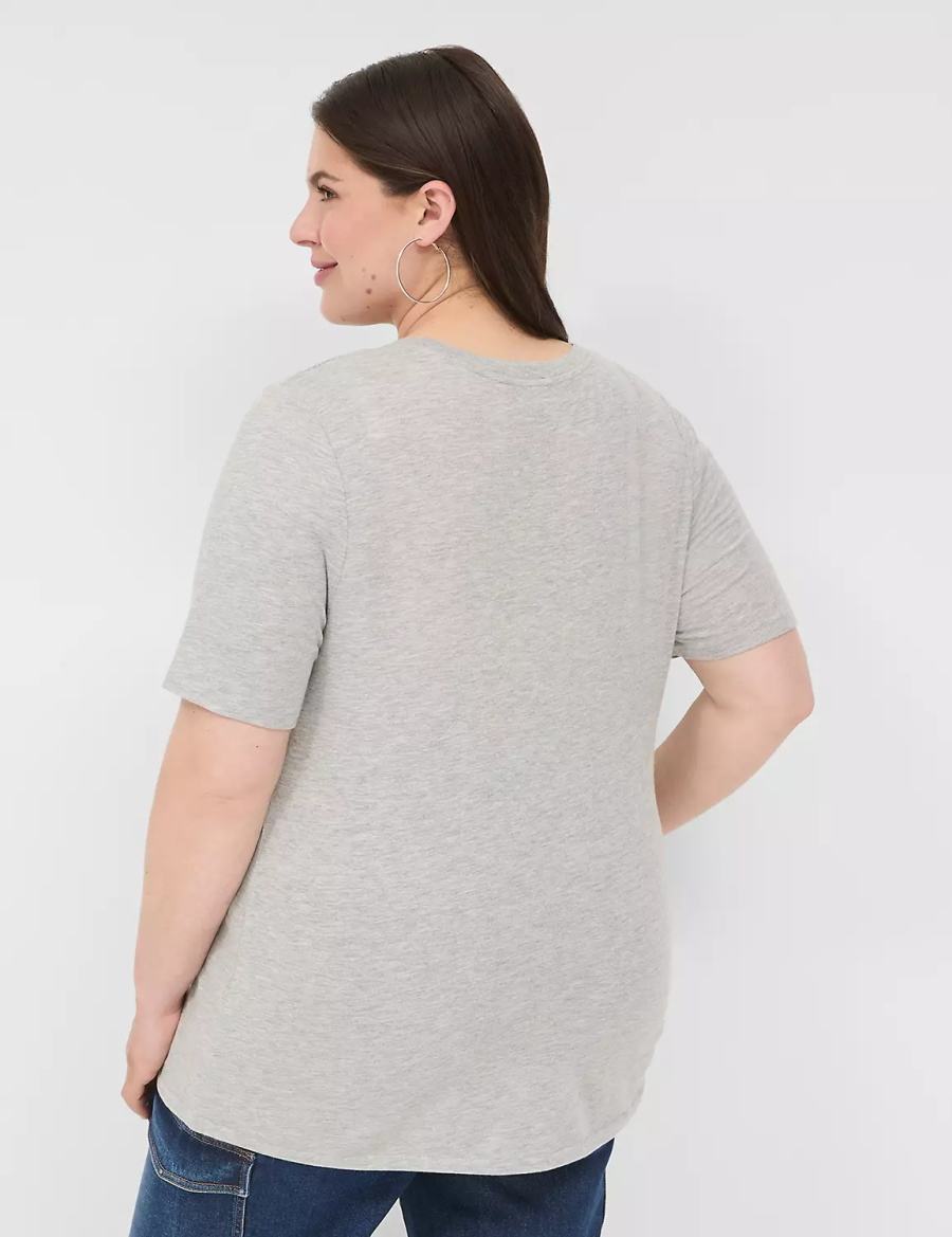 Lane Bryant Perfect Sleeve V-Neck Tee T-shirts Dames Lichtgrijs | DRJ7363QL