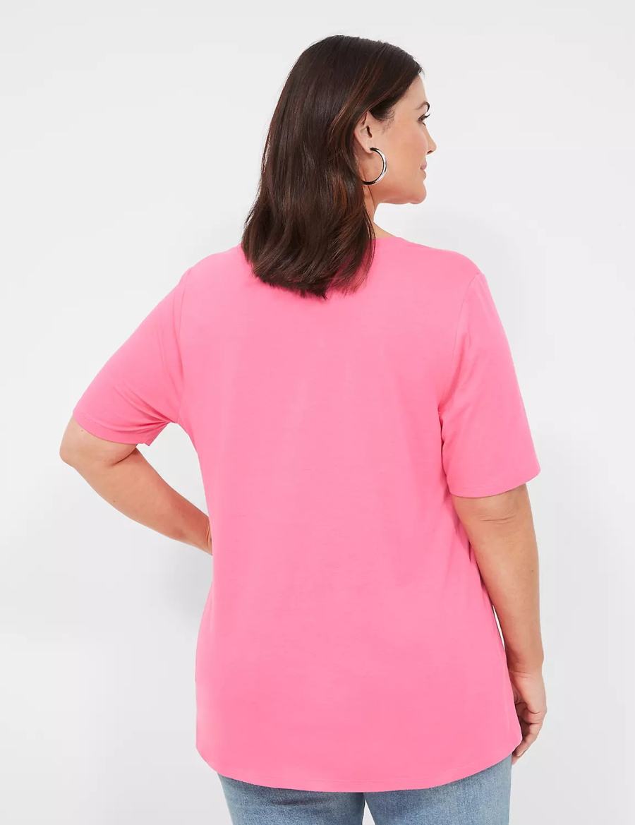 Lane Bryant Perfect Sleeve V-Neck Tee T-shirts Dames Fuchsie | HVN3892NX