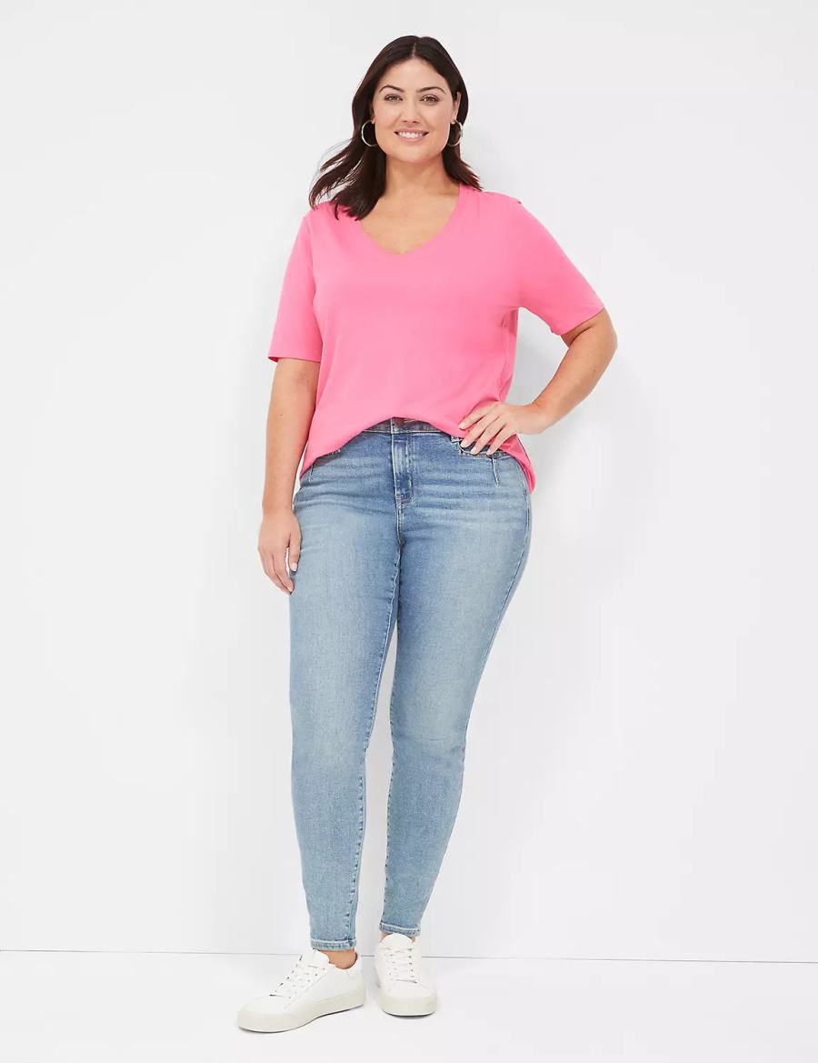 Lane Bryant Perfect Sleeve V-Neck Tee T-shirts Dames Fuchsie | HVN3892NX