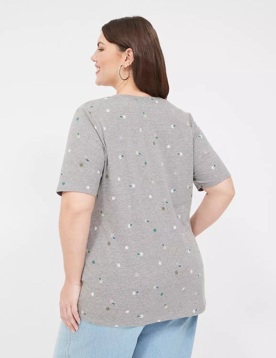 Lane Bryant Perfect Sleeve V-Neck Tee T-shirts Dames Grijs | CHM2347TY