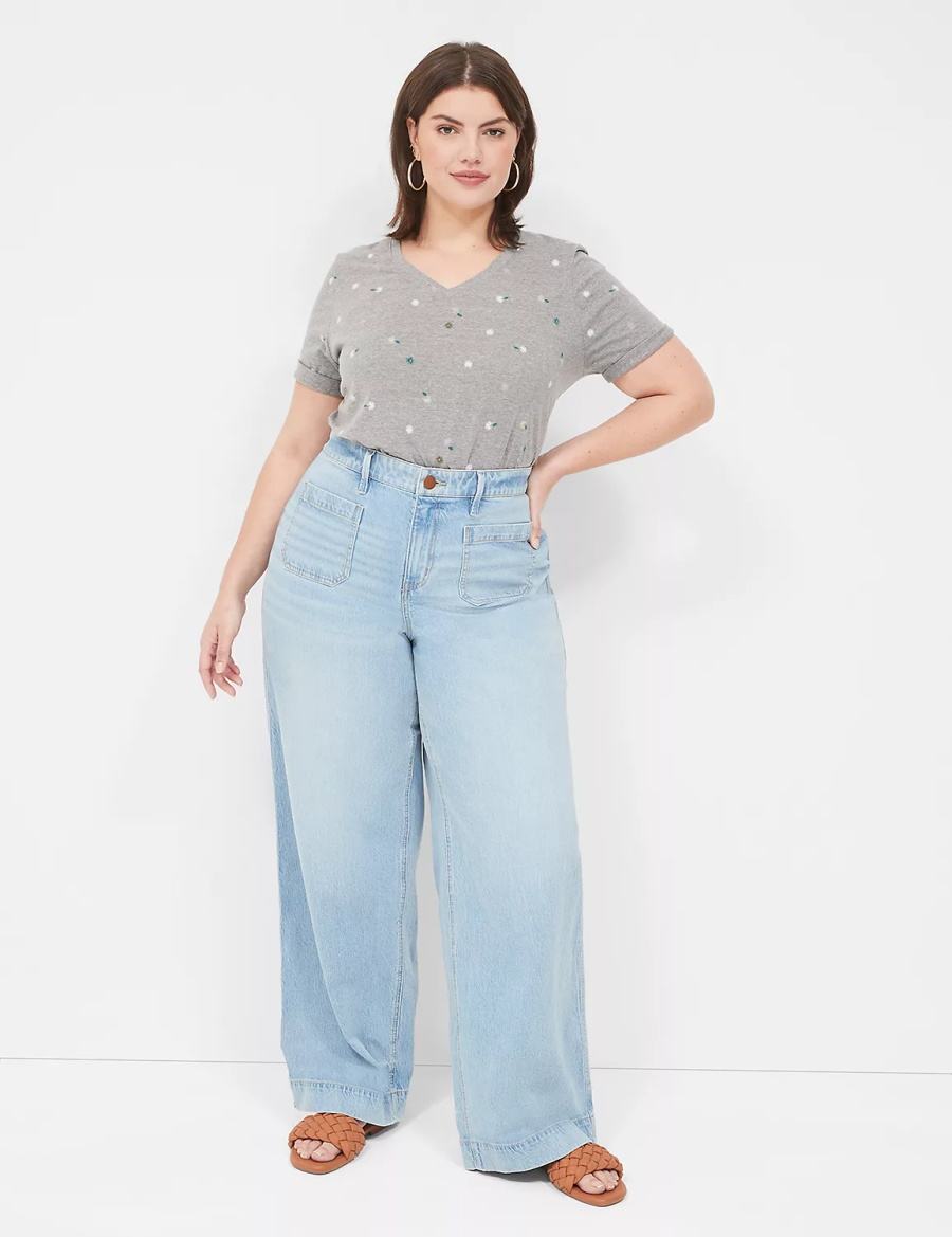Lane Bryant Perfect Sleeve V-Neck Tee T-shirts Dames Grijs | CHM2347TY