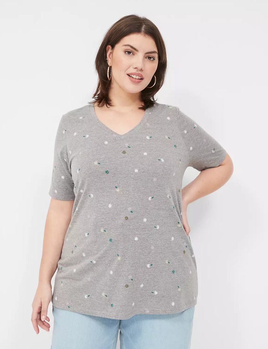 Lane Bryant Perfect Sleeve V-Neck Tee T-shirts Dames Grijs | CHM2347TY