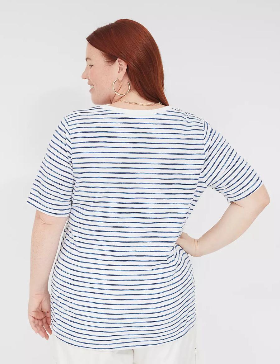 Lane Bryant Perfect Sleeve V-Neck Tee T-shirts Dames Wit Blauw | DTH2235OG