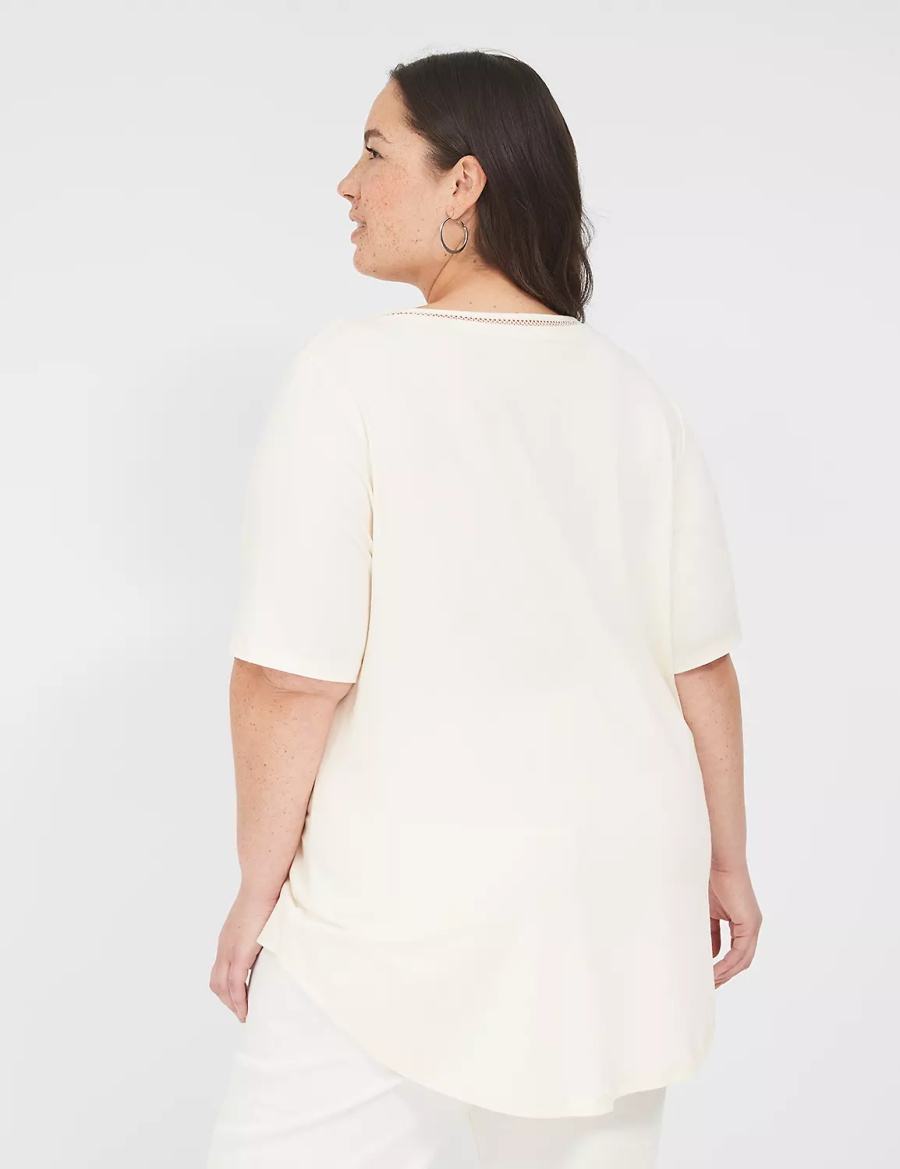 Lane Bryant Perfect Sleeve V-Neck Trim-Detail Tee T-shirts Dames Wit | QNP9351ZU