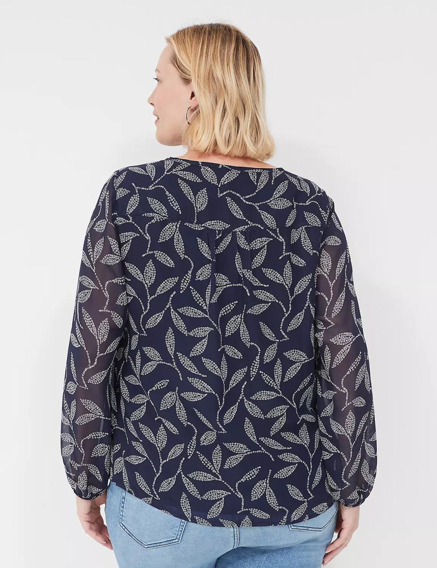 Lane Bryant Pin-Tuck Crew-Neck Blouse Dames Donkerblauw | IPZ6682BW