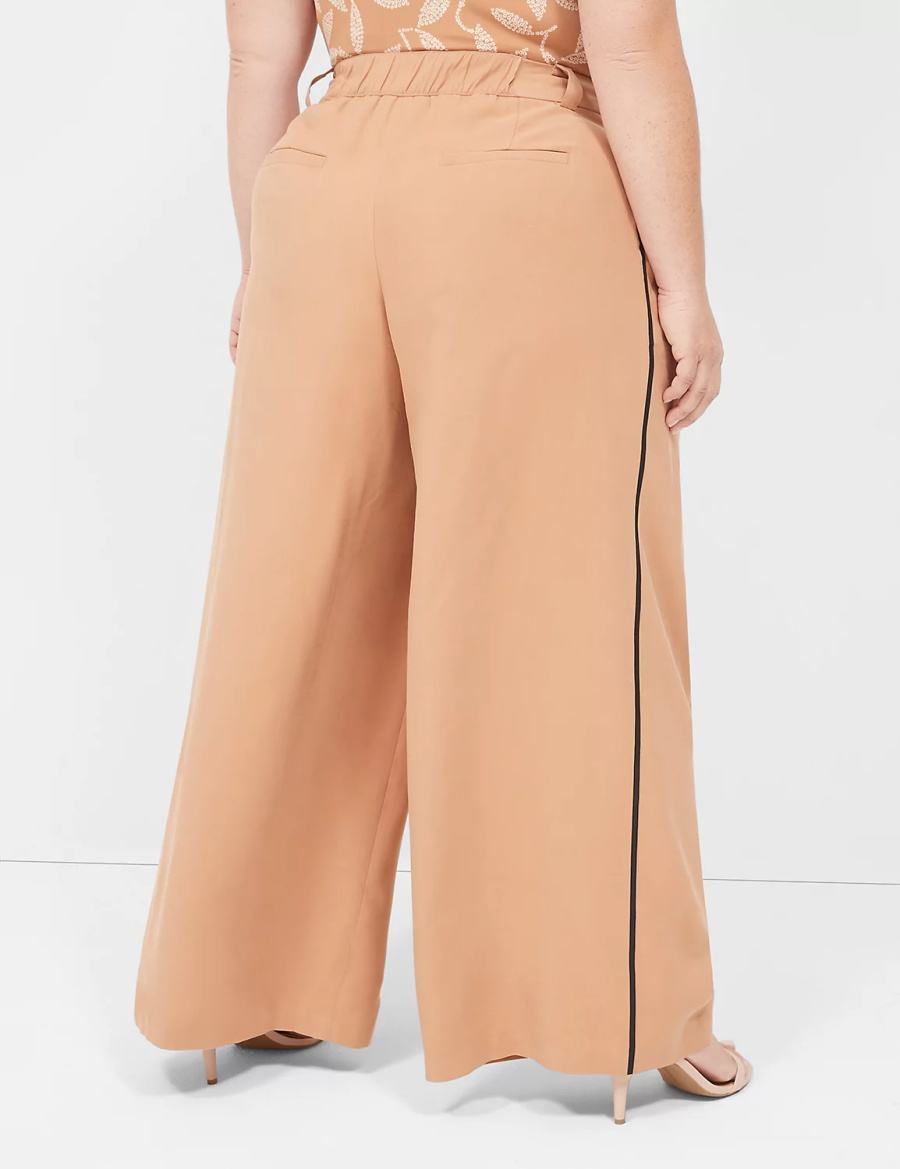 Lane Bryant Pleated Wide Leg With Side-Trim Broek Dames Bruin | DWV1560JN