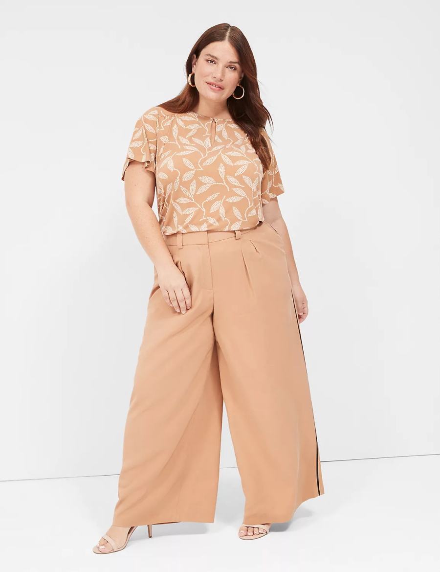 Lane Bryant Pleated Wide Leg With Side-Trim Broek Dames Bruin | DWV1560JN