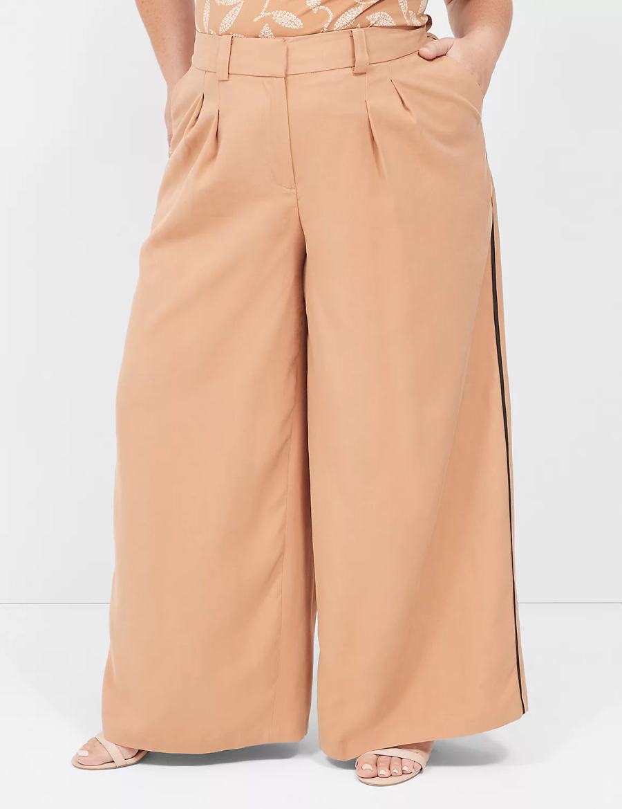 Lane Bryant Pleated Wide Leg With Side-Trim Broek Dames Bruin | DWV1560JN
