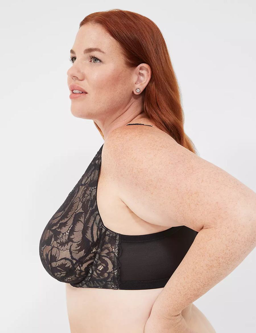 Lane Bryant Plunge with Lace Ongevoerde BH Dames Zwart | UGZ8010EB