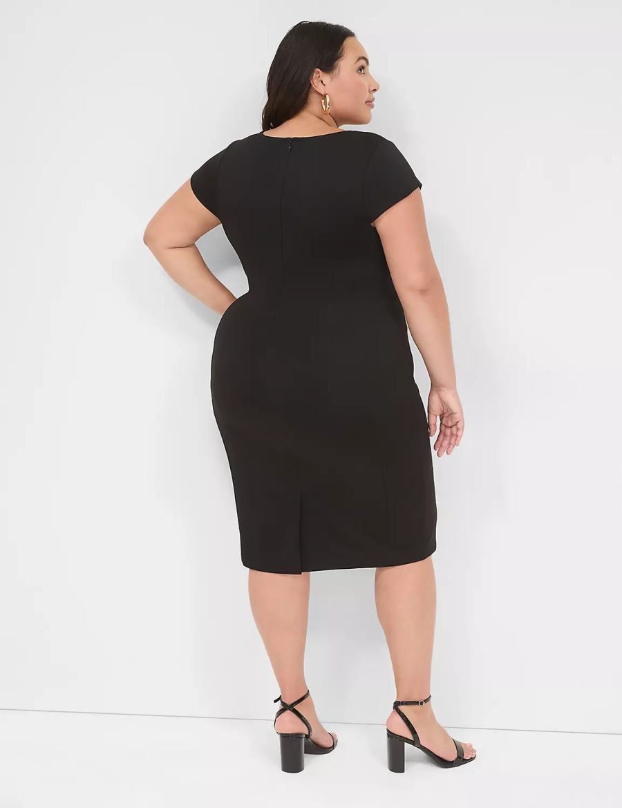 Lane Bryant Ponte Cap-Sleeve Crew-Neck Casual Jurk Dames Zwart | PMX869RR