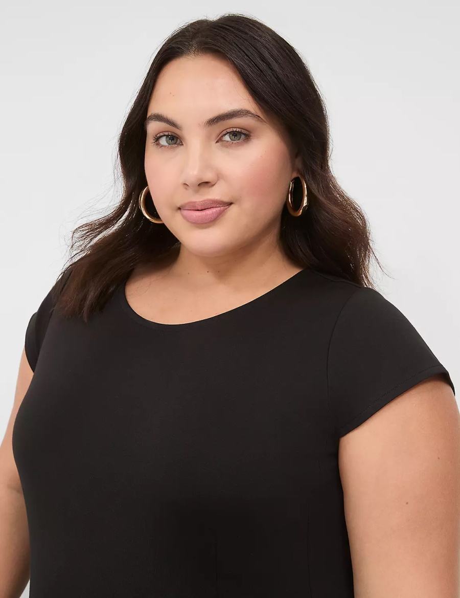 Lane Bryant Ponte Cap-Sleeve Crew-Neck Casual Jurk Dames Zwart | PMX869RR