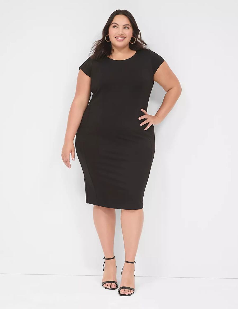 Lane Bryant Ponte Cap-Sleeve Crew-Neck Casual Jurk Dames Zwart | PMX869RR