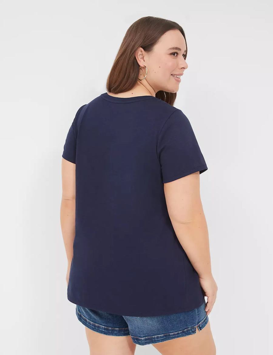 Lane Bryant Pride Embroidered Rainbow Love Graphic Tee T-shirts Dames Blauw | VEB2770KK