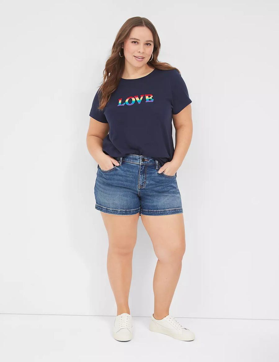 Lane Bryant Pride Embroidered Rainbow Love Graphic Tee T-shirts Dames Blauw | VEB2770KK