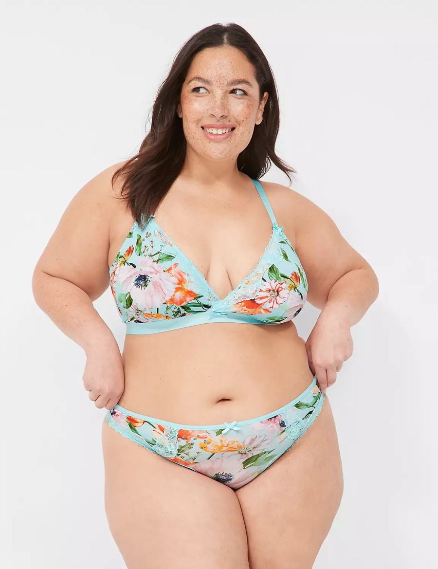 Lane Bryant Printed No-Wire Triangle Ongevoerde BH Dames Turquoise | RLK60100TM