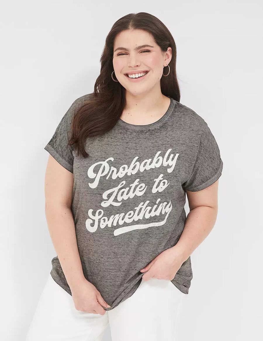 Lane Bryant Probably Late For Something Graphic Tee T-shirts Dames Grijs | NXR4987IN