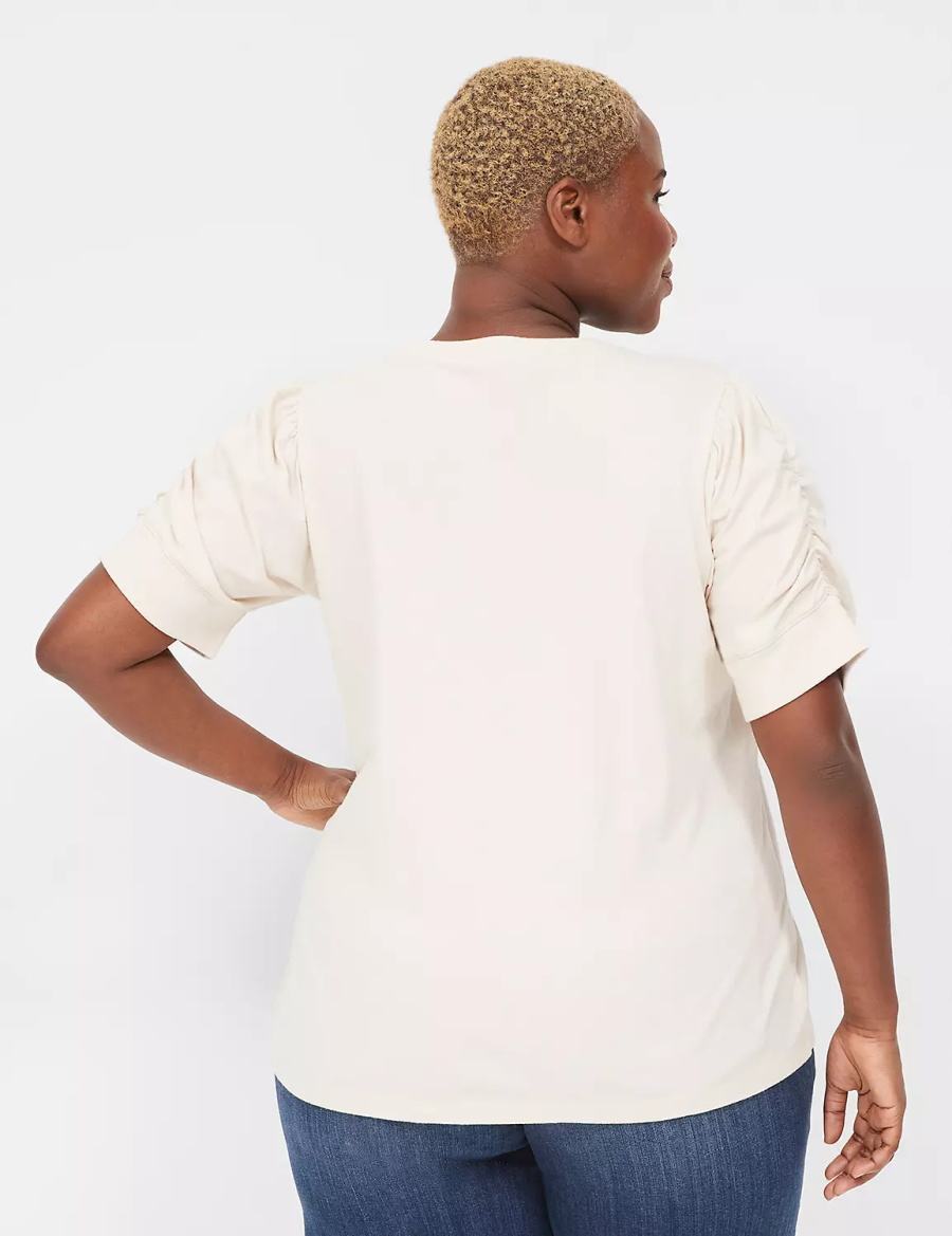 Lane Bryant Puff-Sleeve Crew-Neck Tee T-shirts Dames Wit | HCW9167YQ