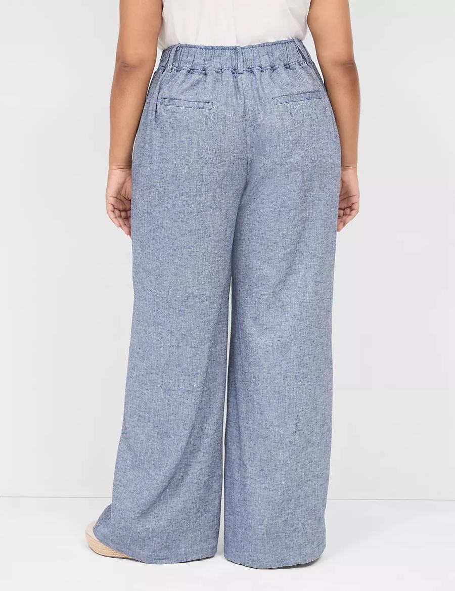 Lane Bryant Pull-On Chambray Linen Straight Leg Broek Dames Blauw Grijs | MCX9283FZ