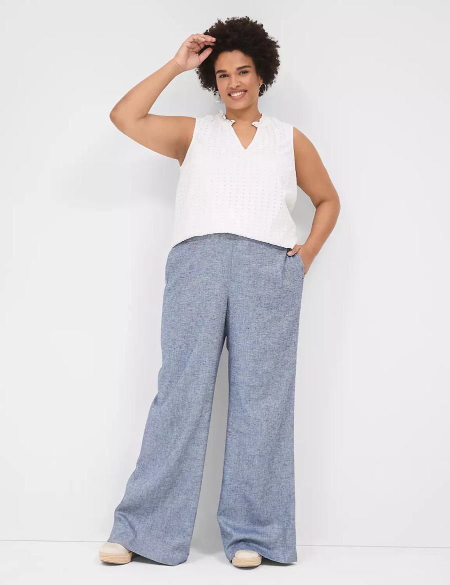 Lane Bryant Pull-On Chambray Linen Straight Leg Broek Dames Blauw Grijs | MCX9283FZ