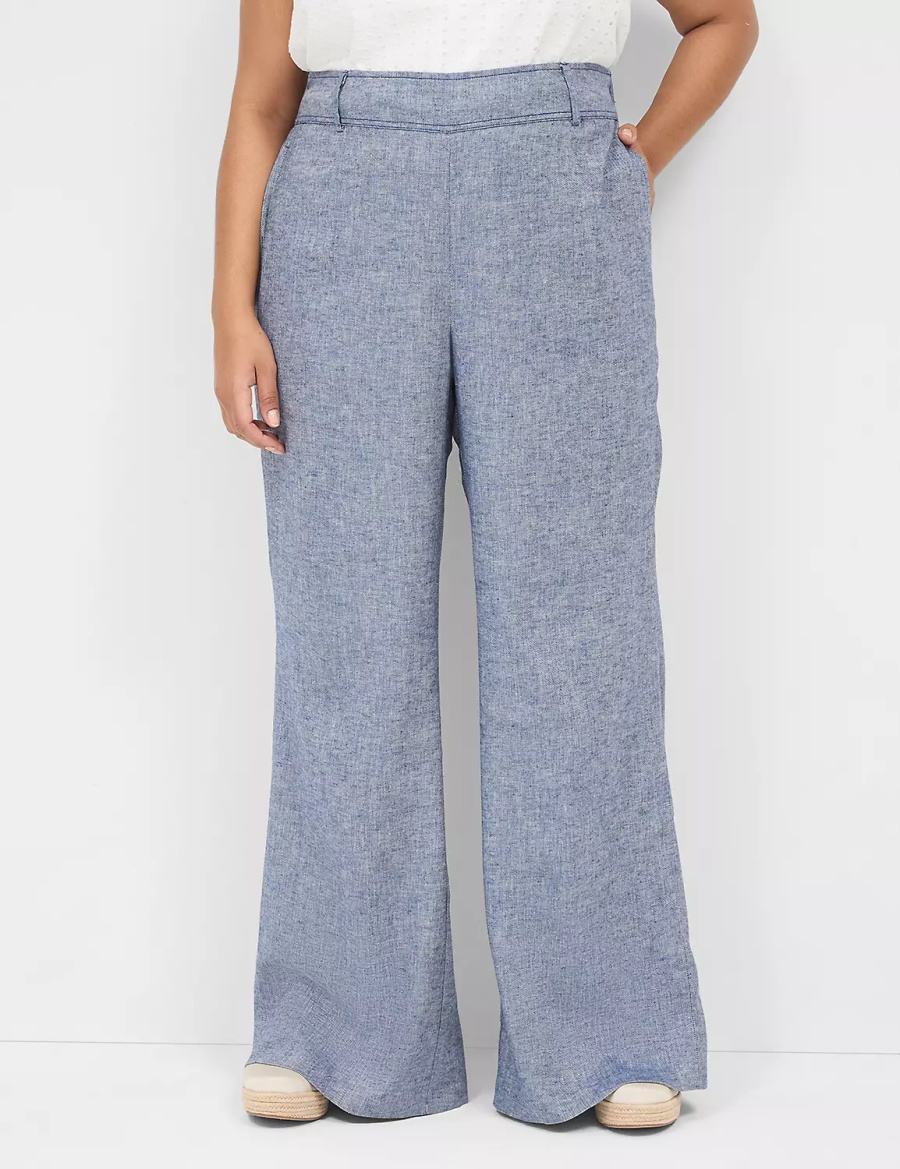 Lane Bryant Pull-On Chambray Linen Straight Leg Broek Dames Blauw Grijs | MCX9283FZ