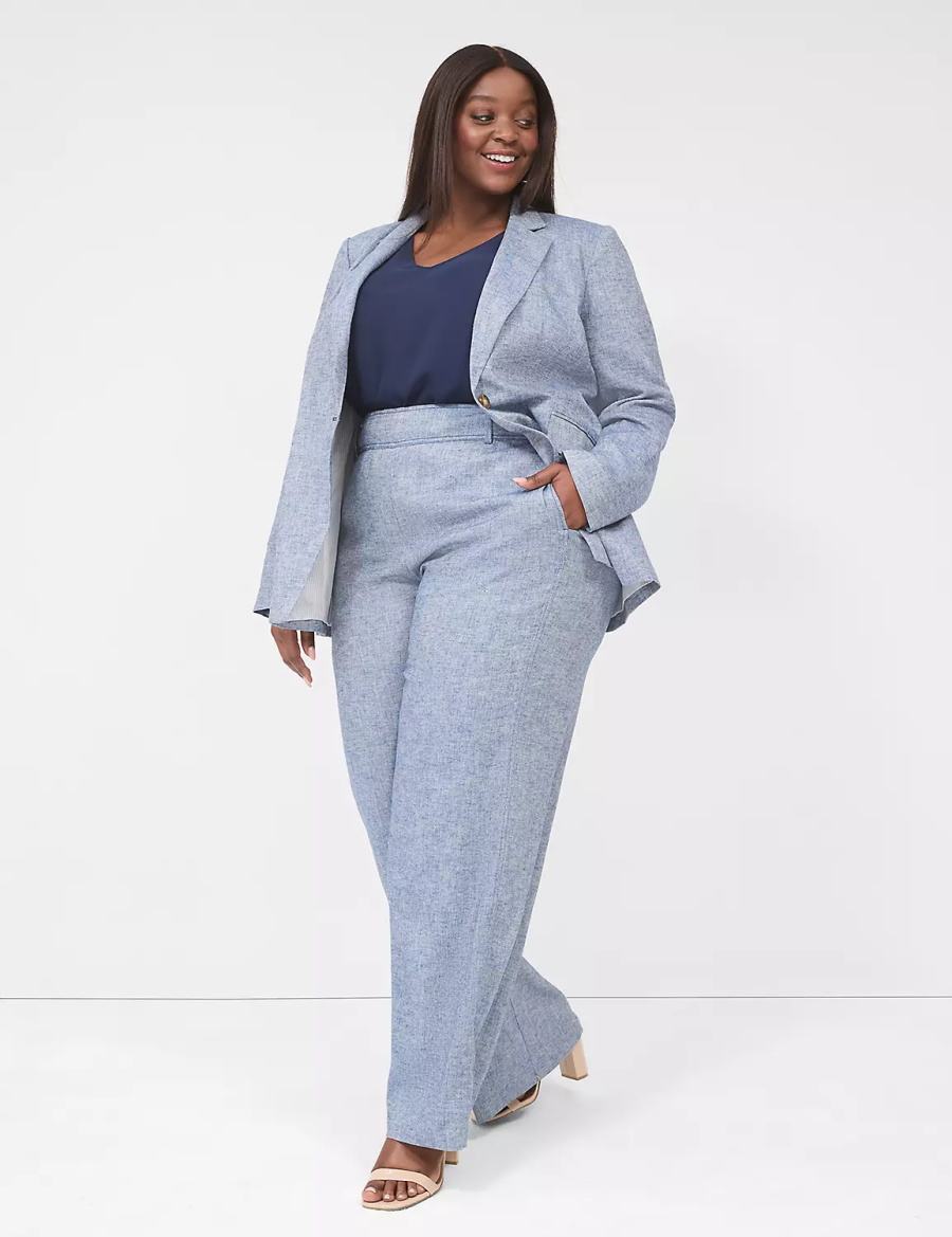 Lane Bryant Pull-On Chambray Linen Straight Leg Broek Dames Blauw Grijs | MCX9283FZ