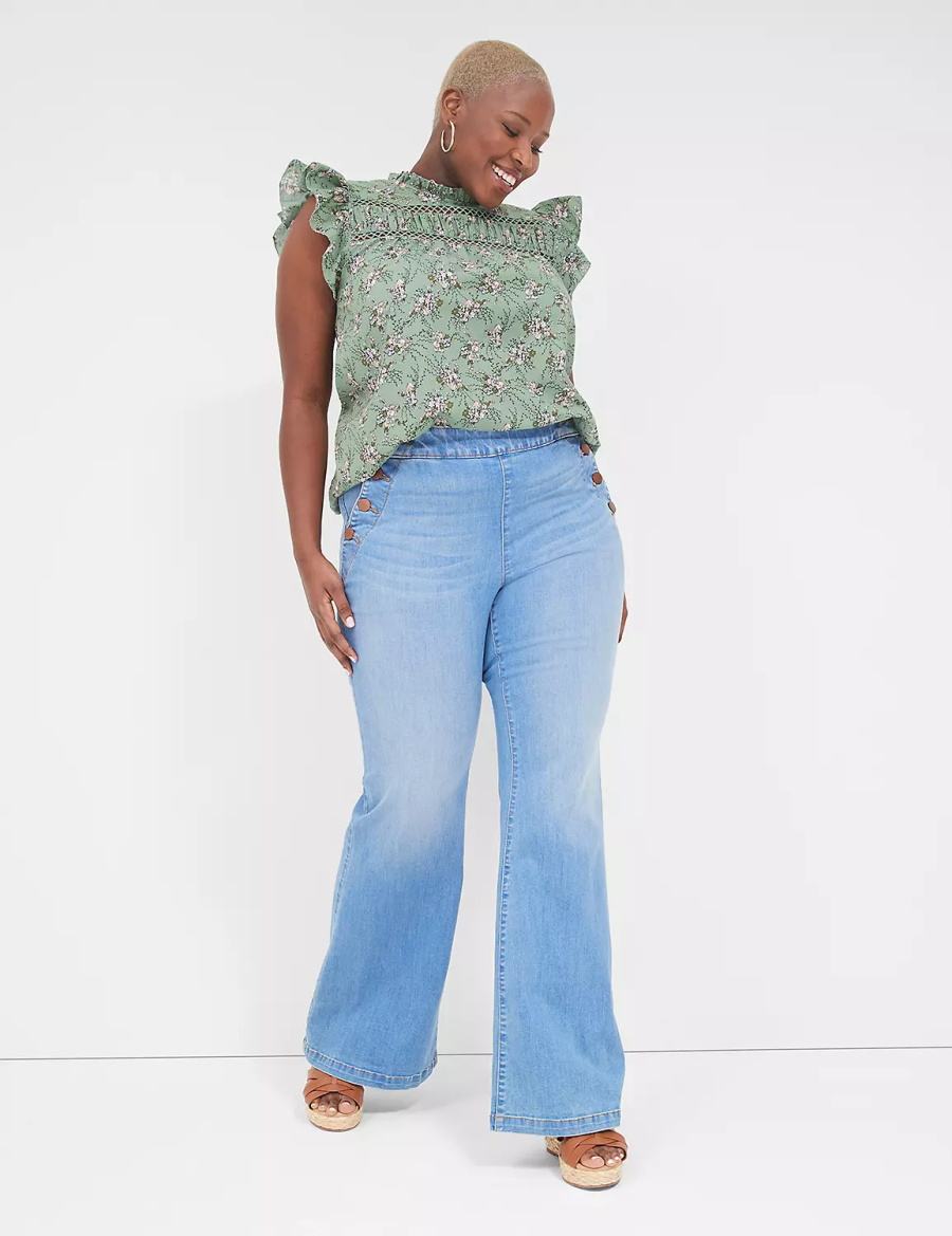 Lane Bryant Pull-On Fit High-Rise Sailor Flare Jeans Dames Blauw | TIK9490MQ
