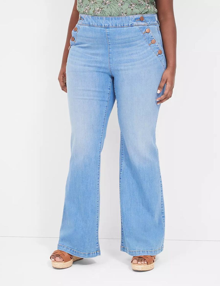 Lane Bryant Pull-On Fit High-Rise Sailor Flare Jeans Dames Blauw | TIK9490MQ