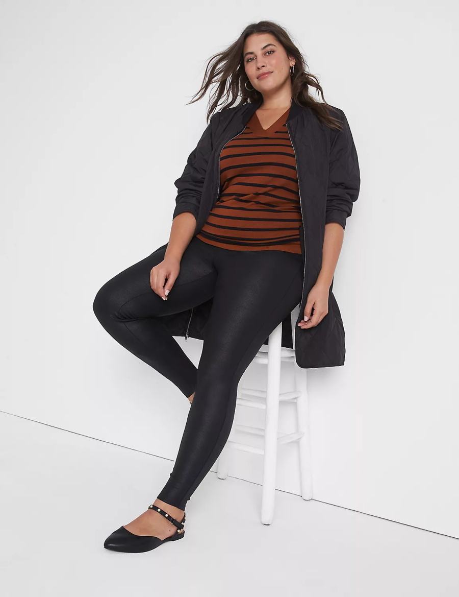 Lane Bryant Pull-On High-Rise Ponte - Coated Leggings Dames Zwart | XGP4927LJ