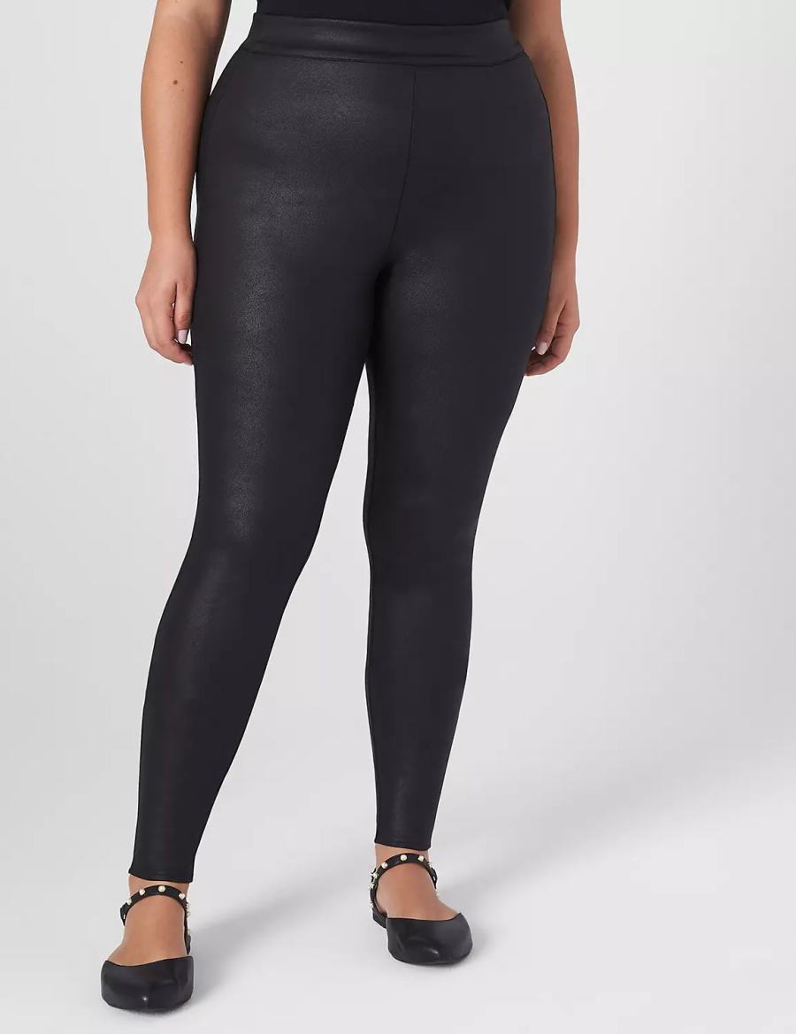 Lane Bryant Pull-On High-Rise Ponte - Coated Leggings Dames Zwart | XGP4927LJ
