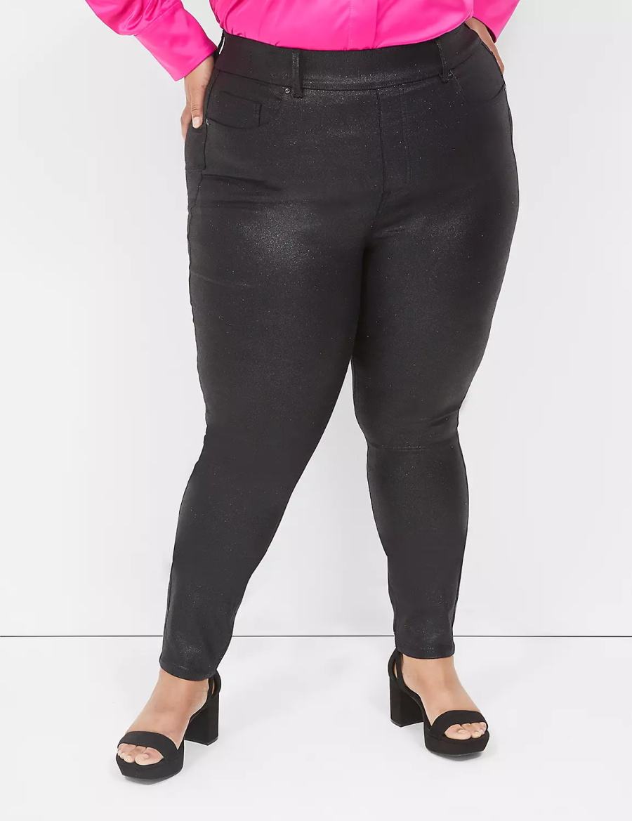 Lane Bryant Pull-On High-Rise Sparkle Jeggings Dames Zwart | WYS634IC