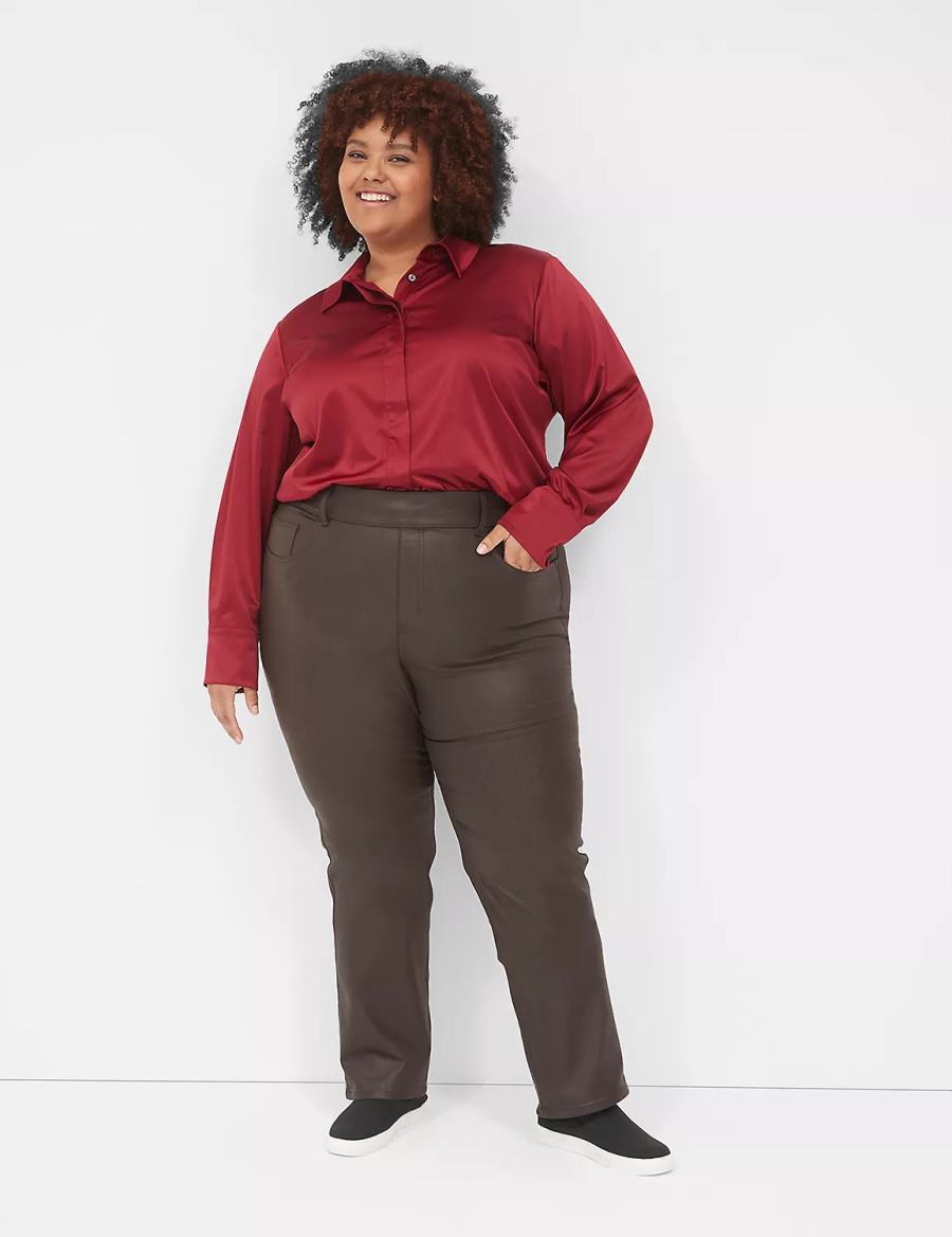 Lane Bryant Pull-On High-Rise Straight Coated Jeans Dames Chocola | CXR2758TA