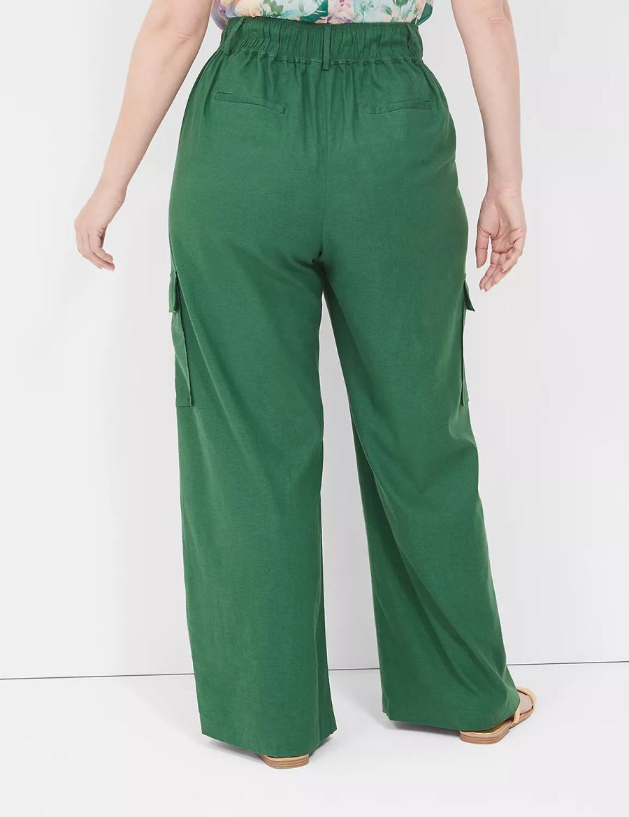 Lane Bryant Pull-On Linen Straight Leg Cargo Broek Dames Diepgroen | OHA9610DM