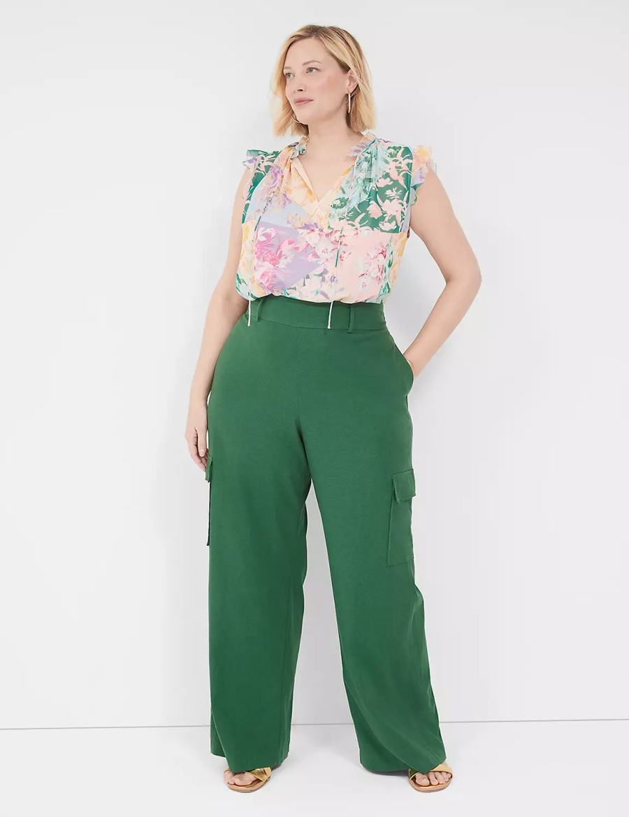 Lane Bryant Pull-On Linen Straight Leg Cargo Broek Dames Diepgroen | OHA9610DM