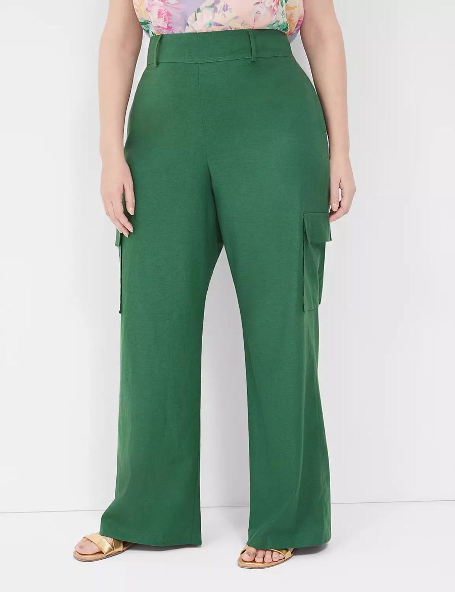 Lane Bryant Pull-On Linen Straight Leg Cargo Broek Dames Diepgroen | OHA9610DM