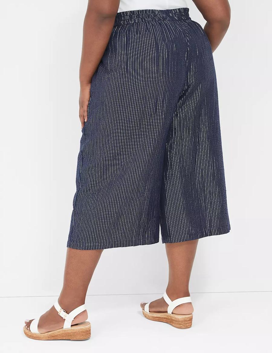 Lane Bryant Pull-On Lurex Gauze Crop Wide Leg Broek Dames Blauw | PFK4593PL