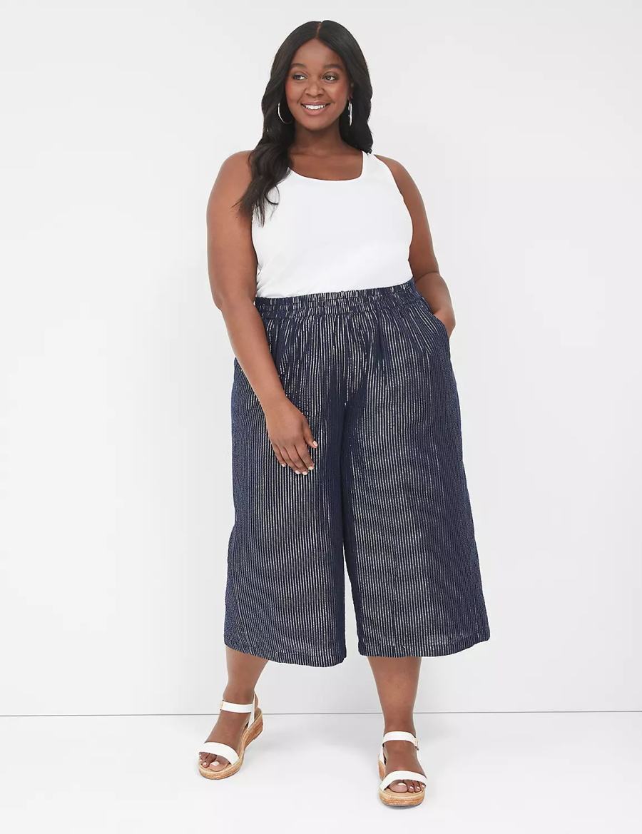 Lane Bryant Pull-On Lurex Gauze Crop Wide Leg Broek Dames Blauw | PFK4593PL